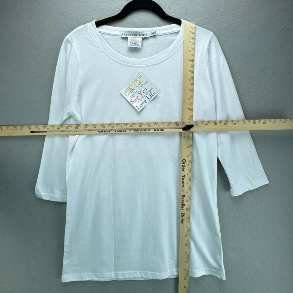 Gretchen Scott Shirt Womens Medium White‎ Pullover Inspirational Tee 3/4 Sleeve - Picture 7 of 15